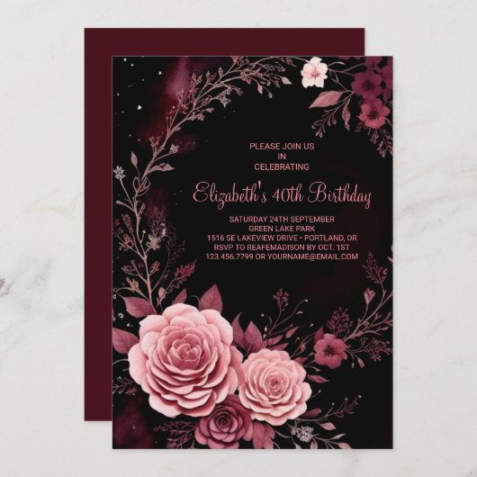 Bourgondische Rozen Aangepaste 40e Verjaardag Kaart (Voorkant / Achterkant)