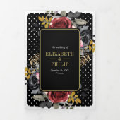 Bourgondische Rozen alles in één zwarte bruiloft Drieluik Uitnodiging (Cover)