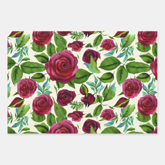 Bourgondische Rozen Bloemenprint Inpakpapier Vel (Voorkant)