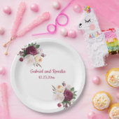 Bourgondische Rozen Boeket Engagement Party Papieren Bordje (Feest)