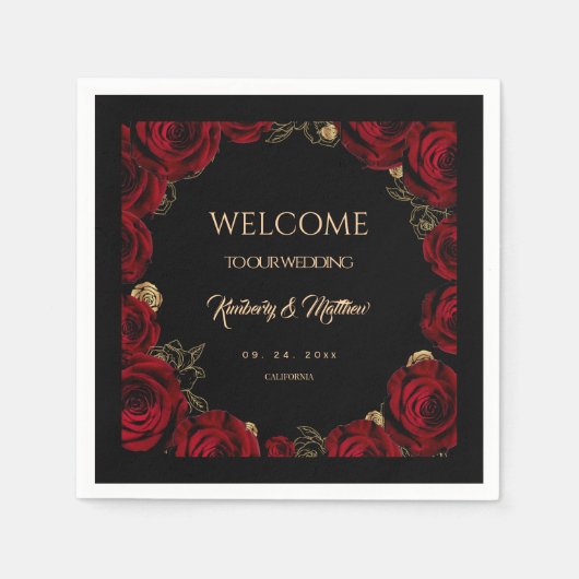 Bourgondische Rozen Boho Bruiloft Servet (Voorkant)