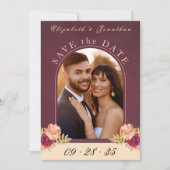Bourgondische Rozen Boho Fotobruiloft Save the Dat Date (Voorkant)
