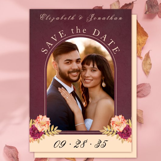 Bourgondische Rozen Boho Fotobruiloft Save the Dat Date