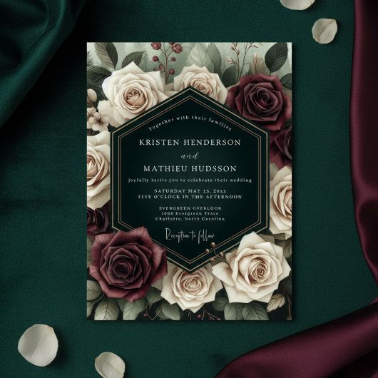 Bourgondische Rozen Bosbruiloft Kaart