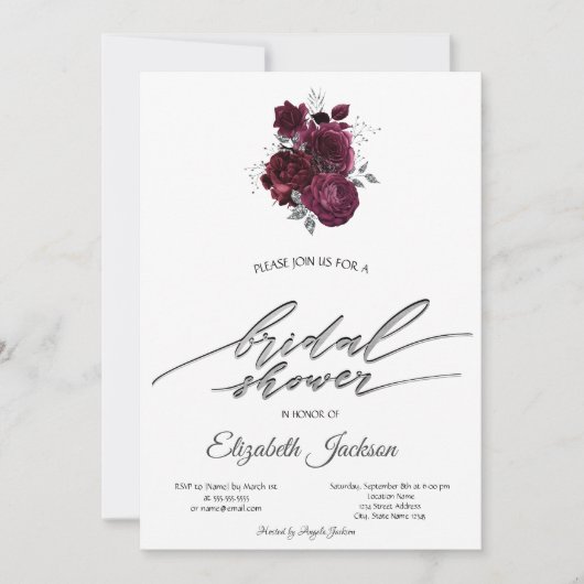 Bourgondische Rozen Bruidsdiner Kaart (Voorkant)