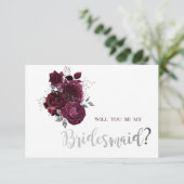 Bourgondische Rozen bruidsmeisje Kaart (Staand voorkant)