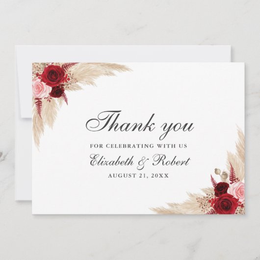 Bourgondische Rozen bruiloft Bedankkaart (Voorkant)