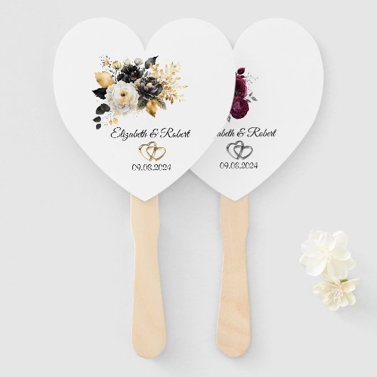 Bourgondische Rozen bruiloft Handwaaier (Voorkant en achterkant)