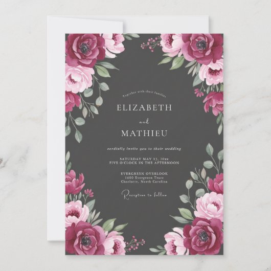 Bourgondische Rozen Bruiloft Kaart (Voorkant)