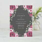 Bourgondische Rozen Bruiloft Kaart (Staand voorkant)
