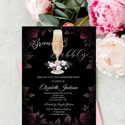 Bourgondische Rozen Champagneglas Bruidsdouche Kaart