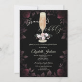Bourgondische Rozen Champagneglas Bruidsdouche Kaart (Voorkant)