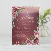 Bourgondische Rozen, Crown Bokeh Quinceañera Kaart (Staand voorkant)