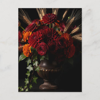 Bourgondische Rozen Dahlia Tarwe Bloemstuk Stillev Briefkaart