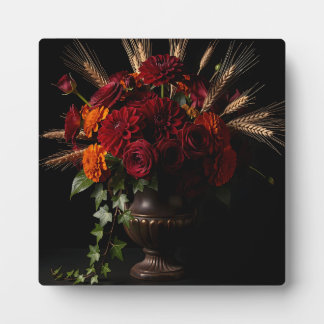Bourgondische Rozen Dahlia Tarwe Bloemstuk Stillev Fotoplaat