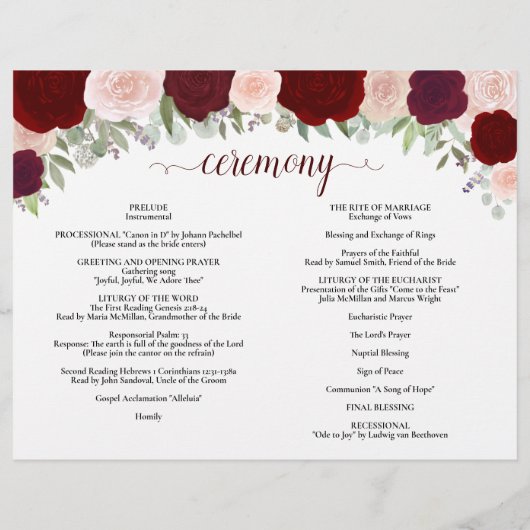 Bourgondische Rozen DIY Vouw Katholiek Trouwprogra (Achterkant)