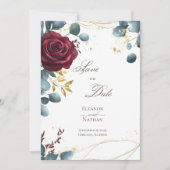 Bourgondische Rozen en modern Save the Date Kaart (Voorkant)