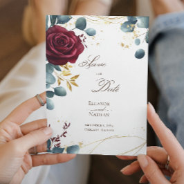 Bourgondische Rozen en modern Save the Date Kaart