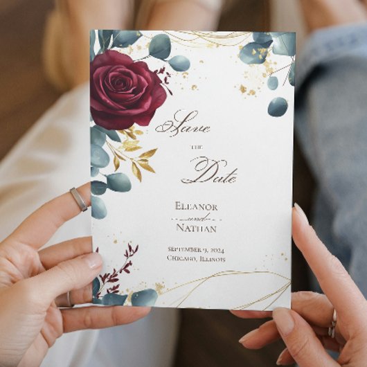 Bourgondische Rozen en modern Save the Date Kaart