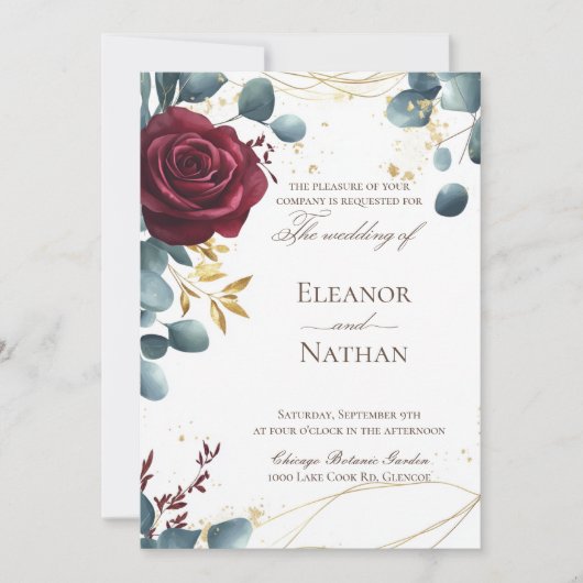 Bourgondische rozen en moderne bruiloften kaart (Voorkant)