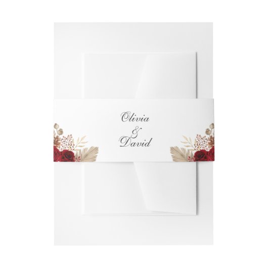 Bourgondische Rozen en palmbladeren bruiloft Uitnodigingen Wikkel (Voorkant Voorbeeld)