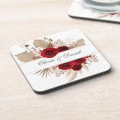 Bourgondische Rozen en Pampas Grass bruiloft Bier Onderzetter (Linkerzijde)