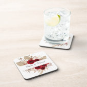 Bourgondische Rozen en Pampas Grass bruiloft Bier Onderzetter (Rechterzijde)