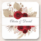 Bourgondische Rozen en Pampas Grass bruiloft Bier Onderzetter (Voorkant)