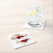 Bourgondische Rozen en Pampas Grass bruiloft Kartonnen Onderzetters (Insitu)