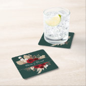 Bourgondische Rozen en Pampas Grass bruiloft Kartonnen Onderzetters (Insitu)