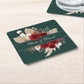 Bourgondische Rozen en Pampas Grass bruiloft Kartonnen Onderzetters (Schuin)