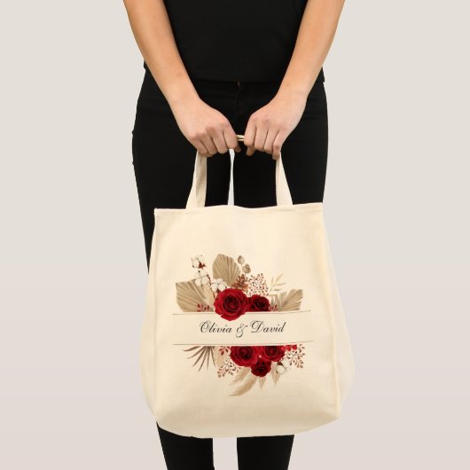 Bourgondische Rozen en Pampas Grass bruiloft Tote Bag (Voorkant (product))