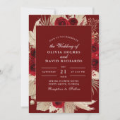 Bourgondische Rozen en Pampas Grass bruiloft uitno Kaart (Voorkant)