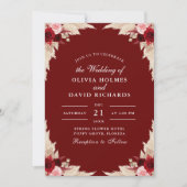 Bourgondische Rozen en Pampas Grass bruiloft uitno Kaart (Voorkant)