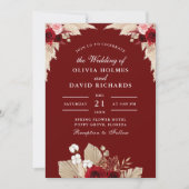 Bourgondische Rozen en Pampas Grass bruiloft uitno Kaart (Voorkant)