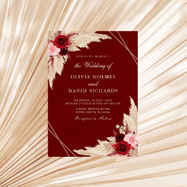 Bourgondische Rozen en Pampas Grass bruiloft uitno Kaart