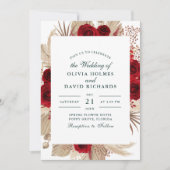 Bourgondische Rozen en Pampas Grass bruiloft uitno Kaart (Voorkant)