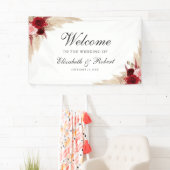 Bourgondische Rozen en Pampas Grass Welkom Bruilof Spandoek (Insitu)