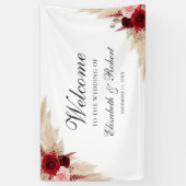 Bourgondische Rozen en Pampas Grass Welkom Bruilof Spandoek (Verticaal)