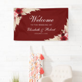 Bourgondische Rozen en Pampas Grass Welkom Bruilof Spandoek (Insitu)