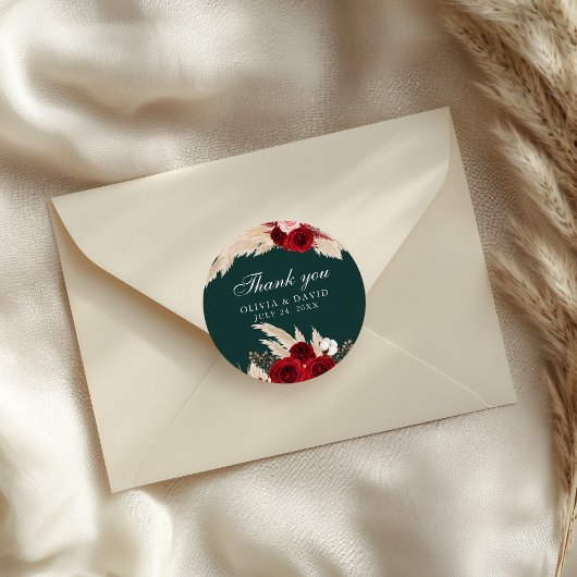 Bourgondische Rozen en Pampasgras Bedankt Sticker