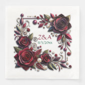  Bourgondische Rozen Floral Monogrammed Servet (Voorkant)