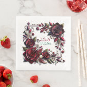  Bourgondische Rozen Floral Monogrammed Servet (Insitu)