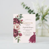 Bourgondische Rozen, glitterjurk Quinceanera Kaart (Staand voorkant)