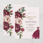 Bourgondische Rozen, glitterjurk Quinceanera Kaart (Voorkant / Achterkant)