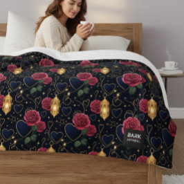 Bourgondische rozen & gouden lantaarns sherpa deken