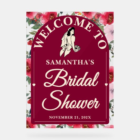 Bourgondische Rozen Herfst Vrijgezellenfeest Welko Acryl Bord (Voorkant)