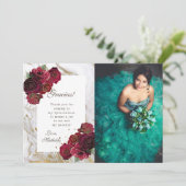 Bourgondische Rozen Marmeren Quinceanera bedankkaa Kaart (Staand voorkant)