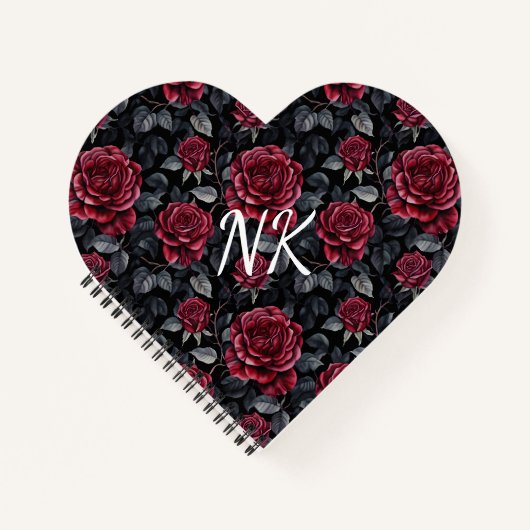 Bourgondische Rozen met zwarte achtergrond Monogra Notitieboek (Voorkant)
