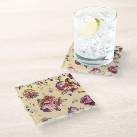 Bourgondische Rozen Onderzetter Glazen Onderzetter (Schuin)